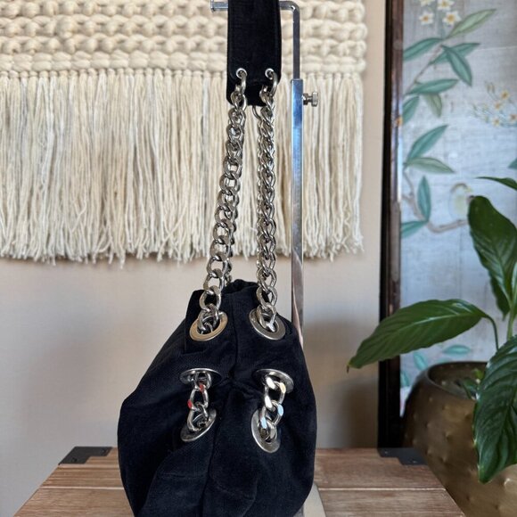 Buffalo David Bitton Black Velvet Silver Chain Strap Squishy Hobo Shoulder Bag - Picture 15 of 17